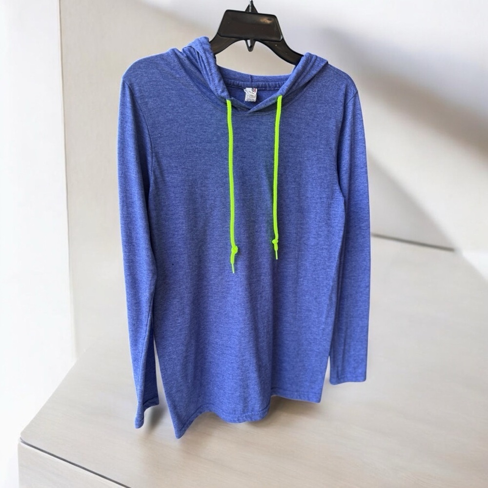 Anvil Lightweight Long-Sleeve Hooded T-Shirt Blue Size S